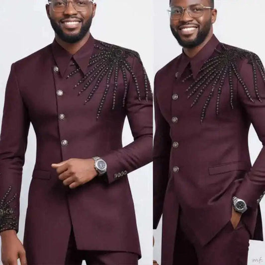 Elegant Men Suits 2 Pieces Jacket Pants Skinny Fashion Beaded Groom Wedding Tuxedos Casual Occasion Customized Koala Sydney