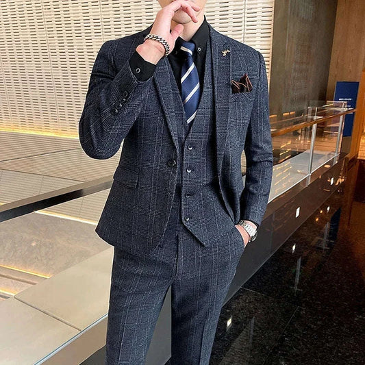 Boutique Suits (Blazer+ Vest + Pants) Men Fashion Hosting Work Business Wedding Casual Linen Art Style Elegant Gentleman's Suit Koala Sydney