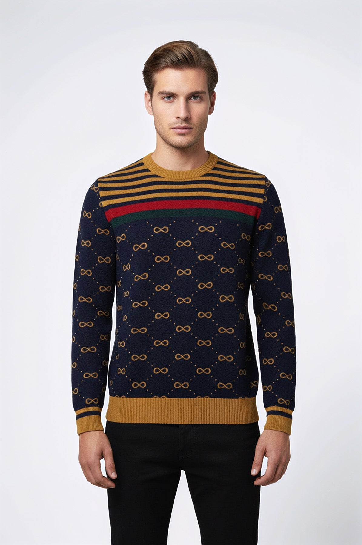Camel Crew Neck Knitwear Asymmetric Patterned  - Wessi