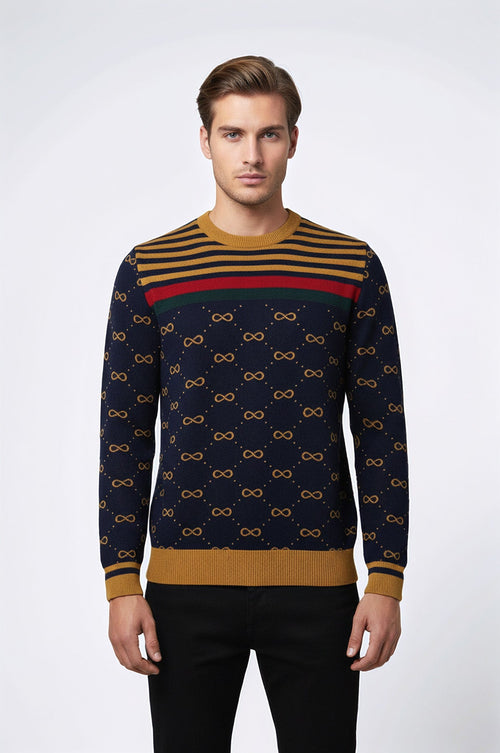 Camel Crew Neck Knitwear Asymmetric Patterned  - Wessi