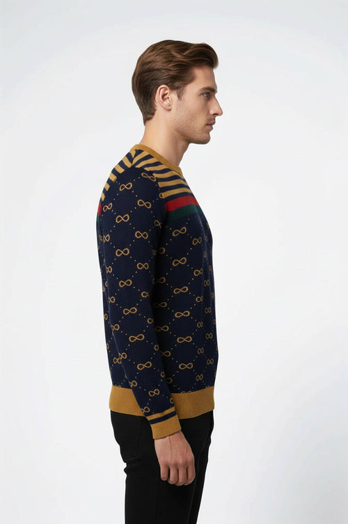 Camel Crew Neck Knitwear Asymmetric Patterned  - Wessi