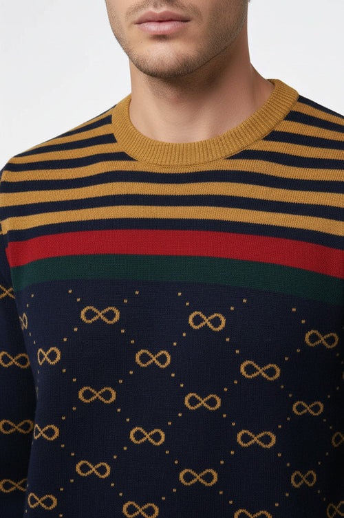 Camel Crew Neck Knitwear Asymmetric Patterned  - Wessi