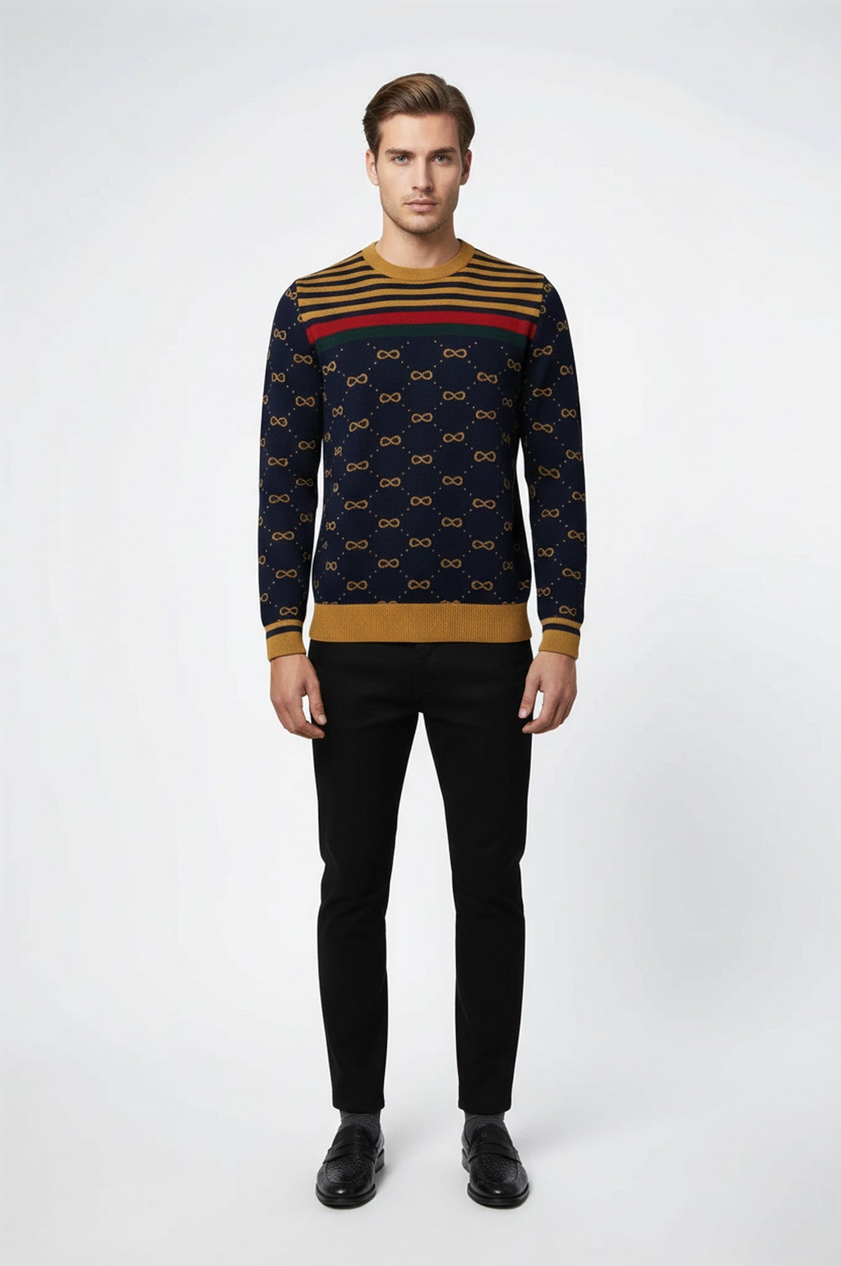 Camel Crew Neck Knitwear Asymmetric Patterned  - Wessi