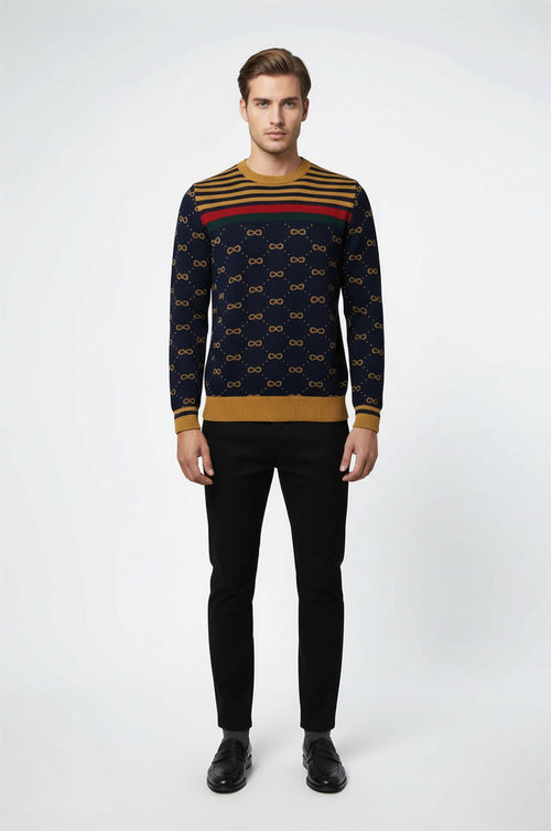 Camel Crew Neck Knitwear Asymmetric Patterned  - Wessi