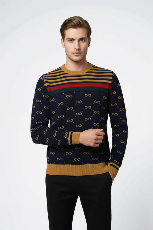 Camel Crew Neck Knitwear Asymmetric Patterned  - Wessi