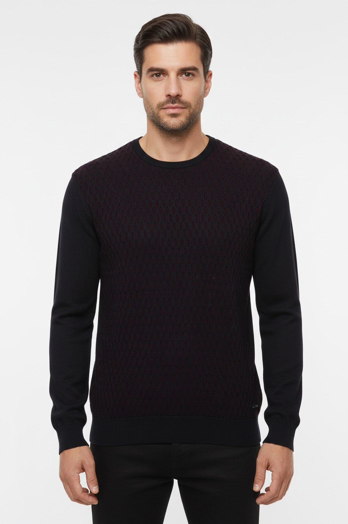 Black Diamond Patterned Circle Neck Sweater - Wessi