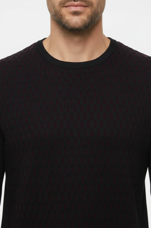 Black Diamond Patterned Circle Neck Sweater - Wessi