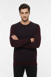 Burgundy Diamond Patterned Circle Neck Sweater - Wessi