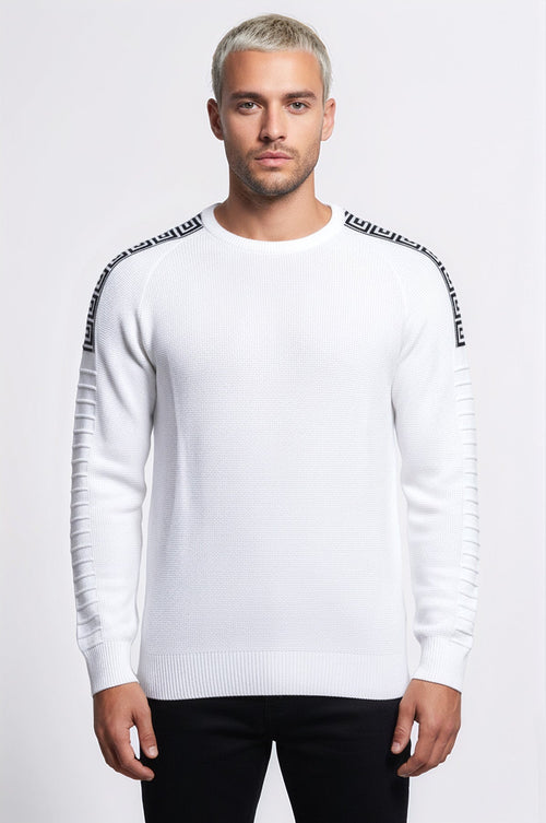 Crew Neck Knitwear Arms Patterned Over White - Wessi