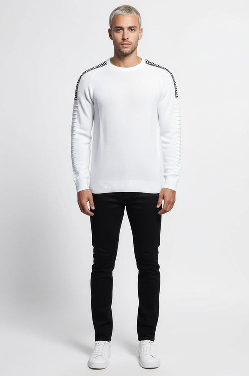 Crew Neck Knitwear Arms Patterned Over White - Wessi
