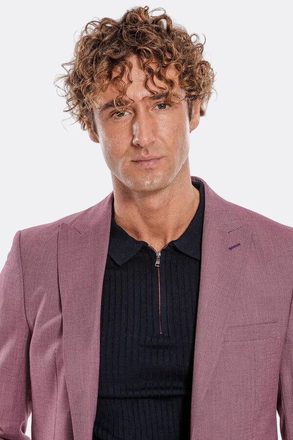 2 Piece Patterned Slim Fit Purple Men Suit - Wessi