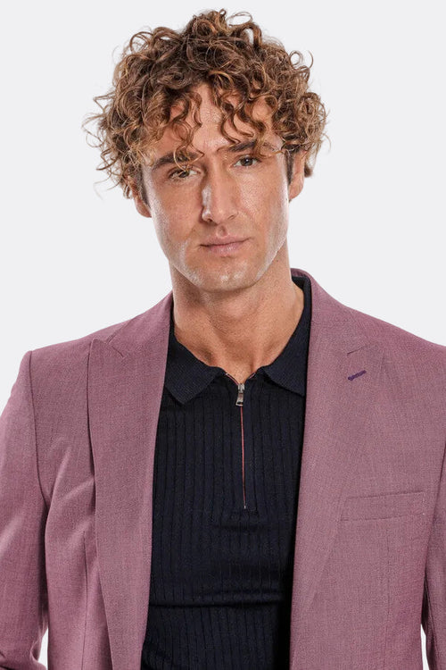 2 Piece Patterned Slim Fit Purple Men Suit - Wessi