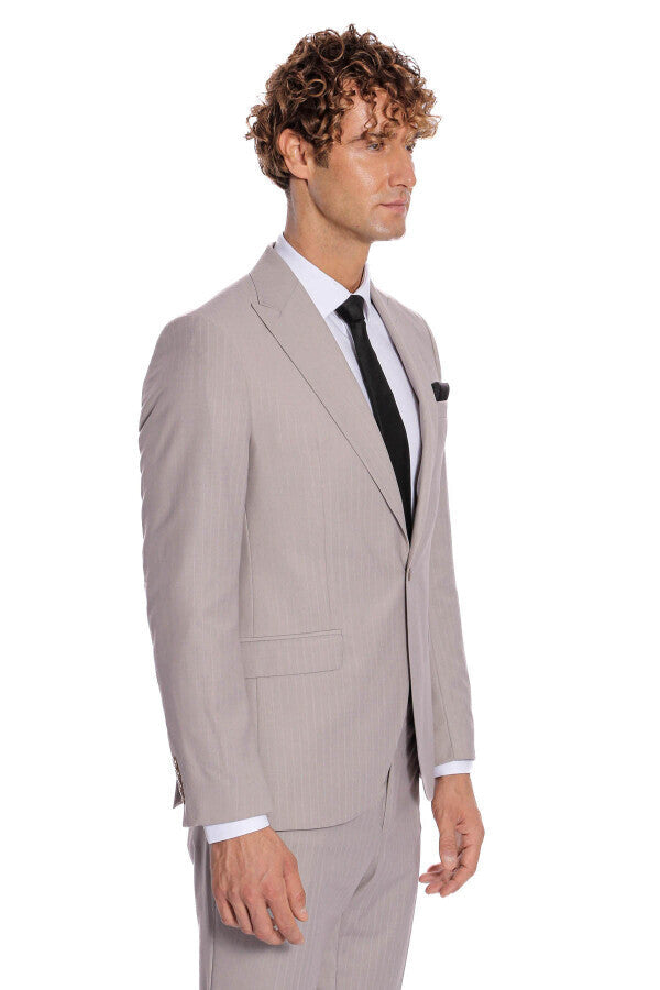 2 Piece Striped Grey Men Suit - Wessi