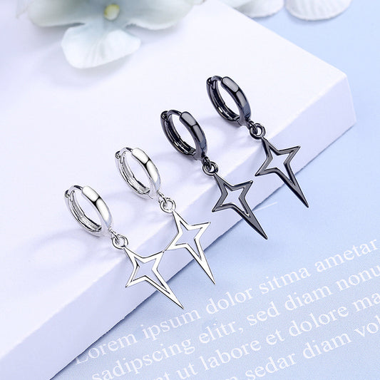 Punk Silver Black Star Cross Earrings