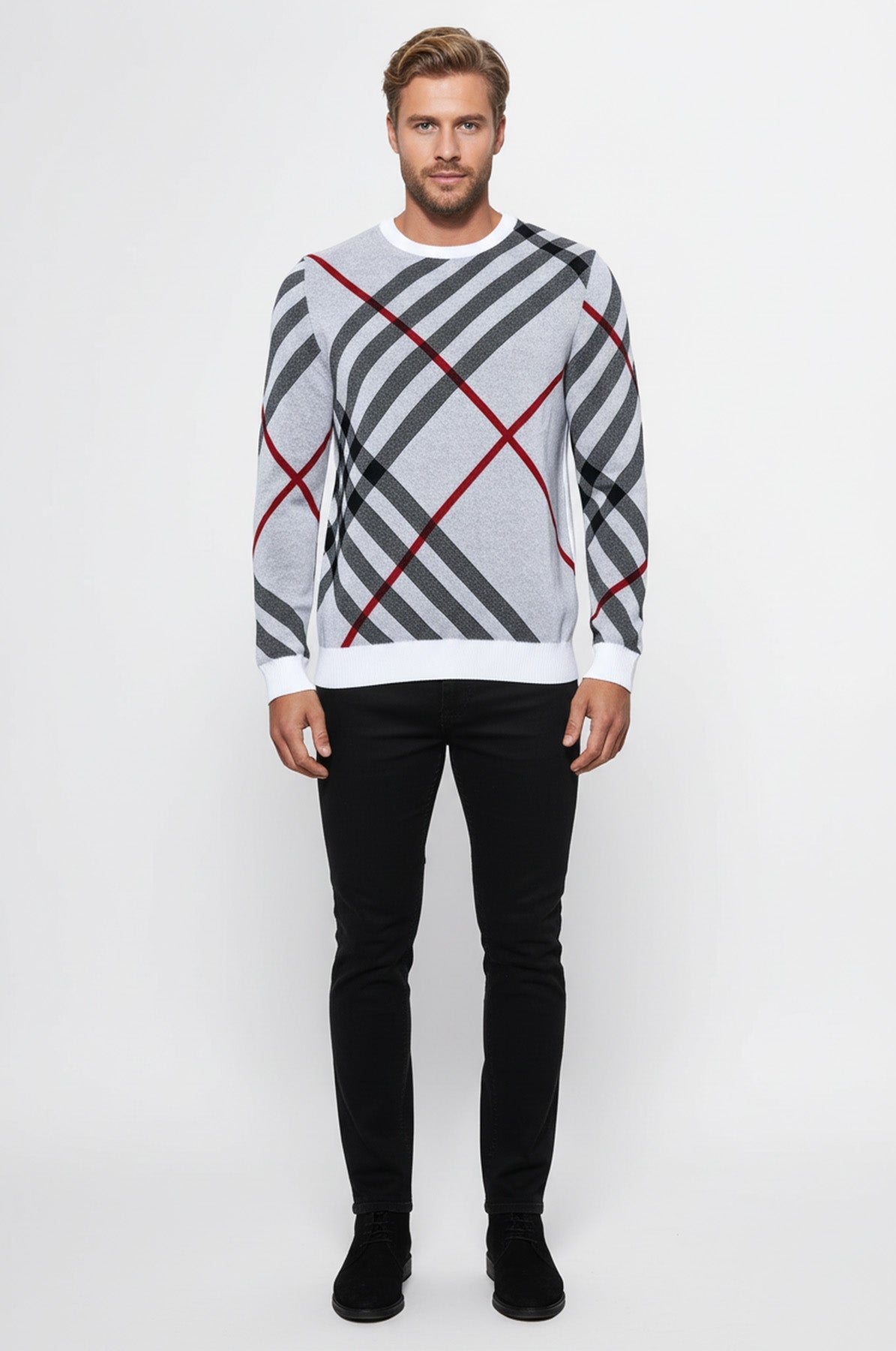 Crew Neck Knitwear Patterned White - Wessi