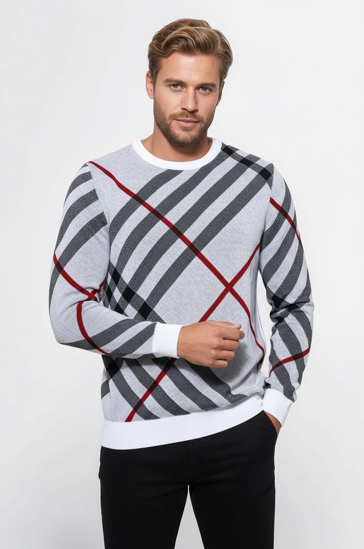 Crew Neck Knitwear Patterned White - Wessi