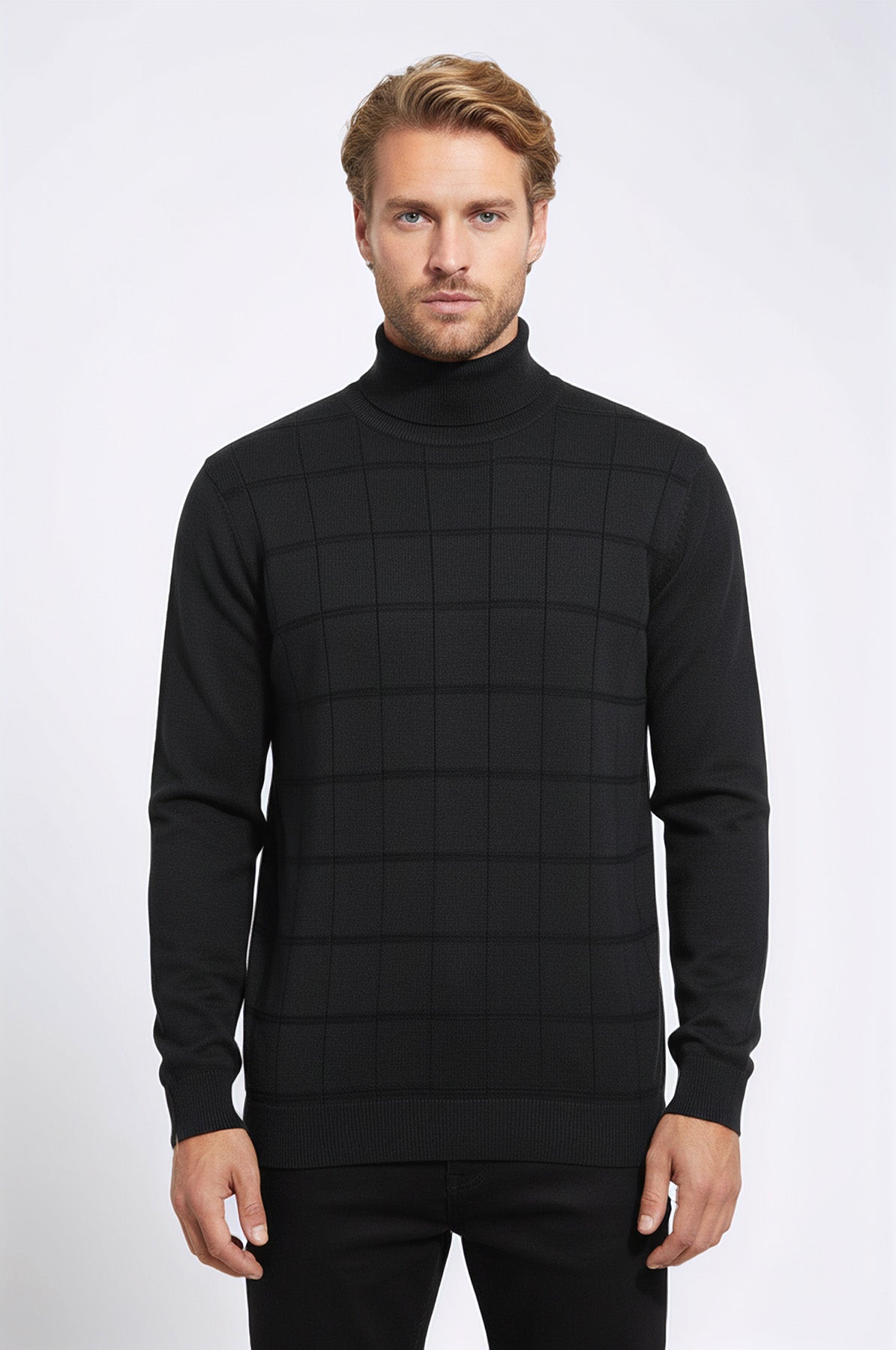 Plaid Half Turtleneck Green Sweater - Wessi