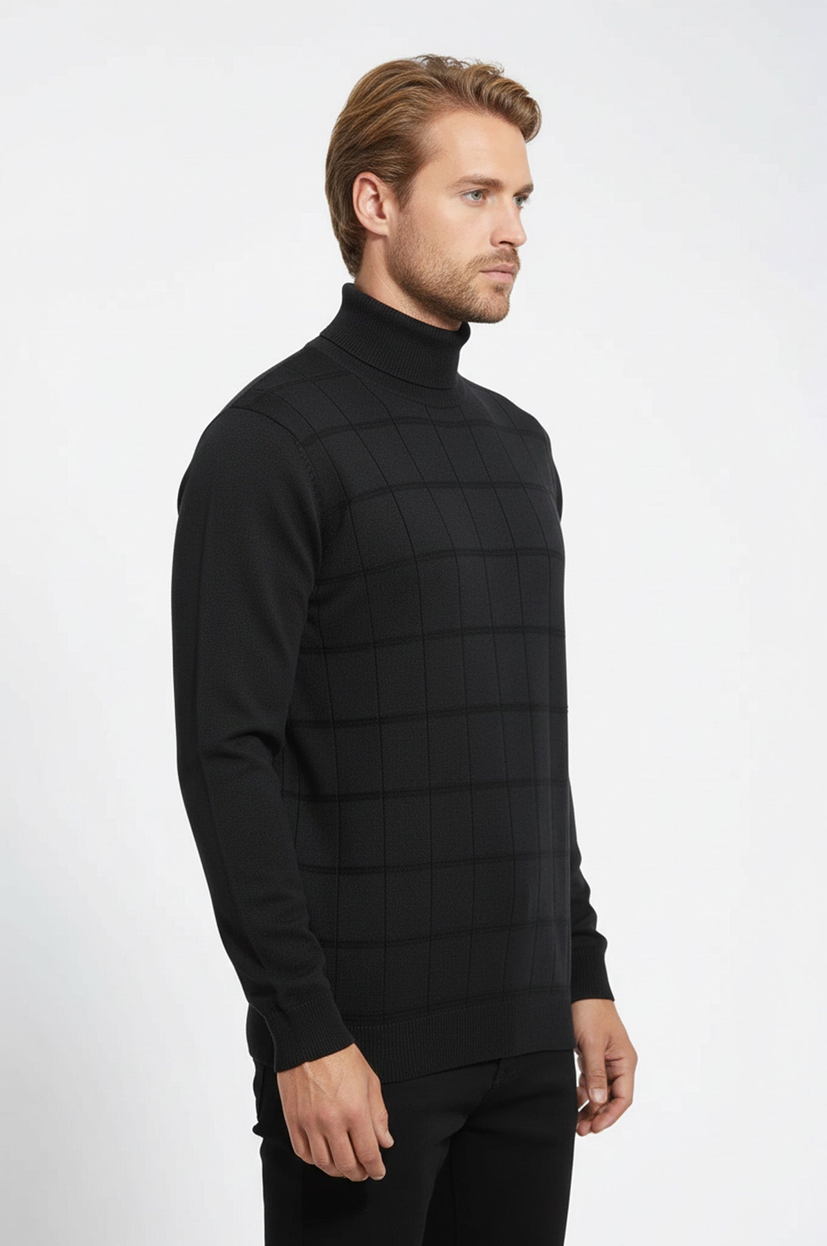 Plaid Half Turtleneck Green Sweater - Wessi