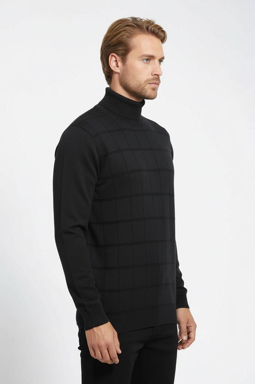 Plaid Half Turtleneck Green Sweater - Wessi