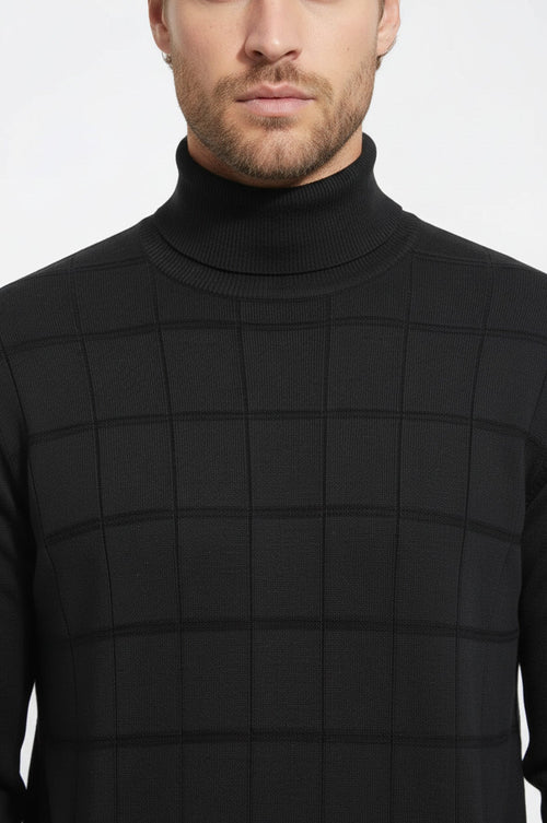 Plaid Half Turtleneck Green Sweater - Wessi