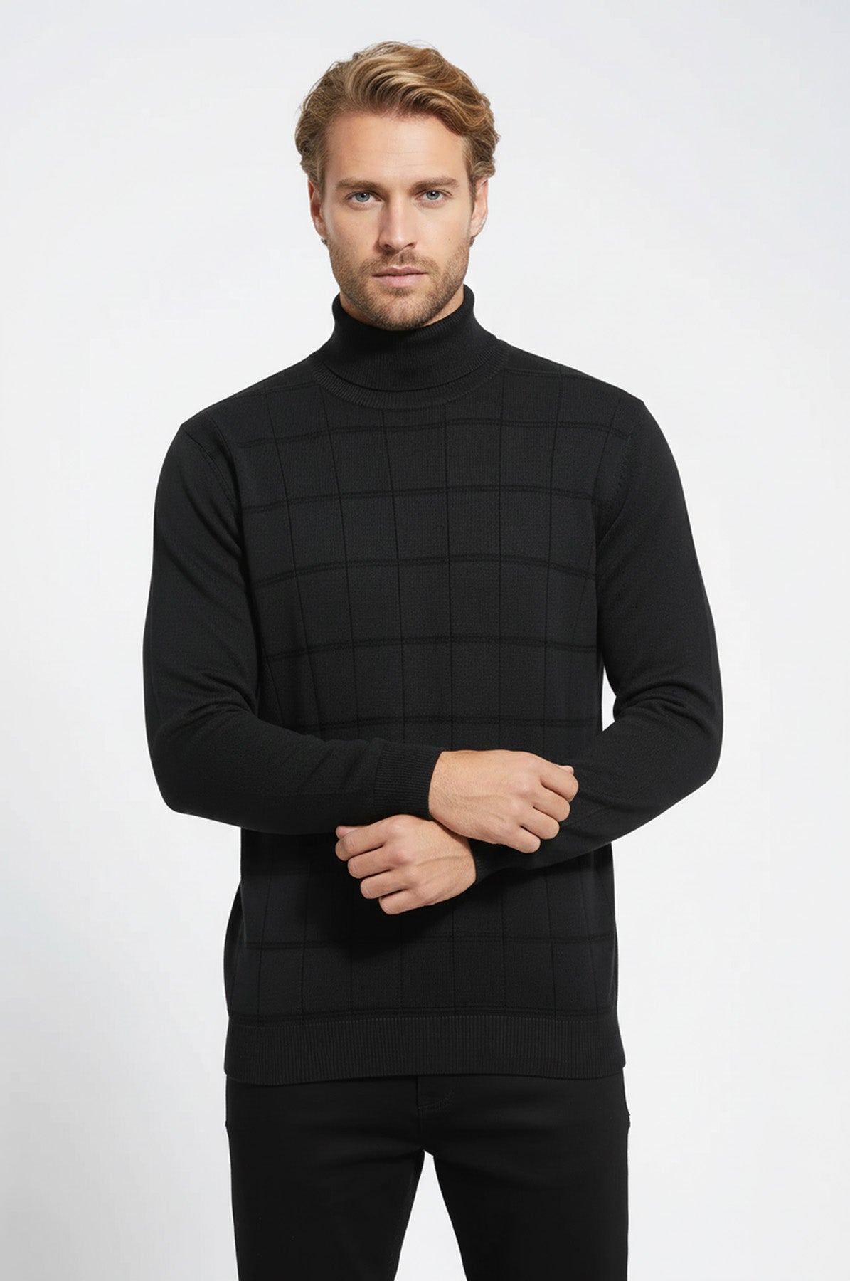 Plaid Half Turtleneck Green Sweater - Wessi