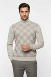 Bone White Plaid Half Turtleneck Sweater - Wessi