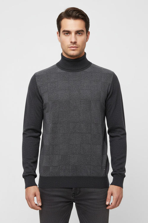 Half Turtleneck Patterned Anthracite Men Knitwear - Wessi