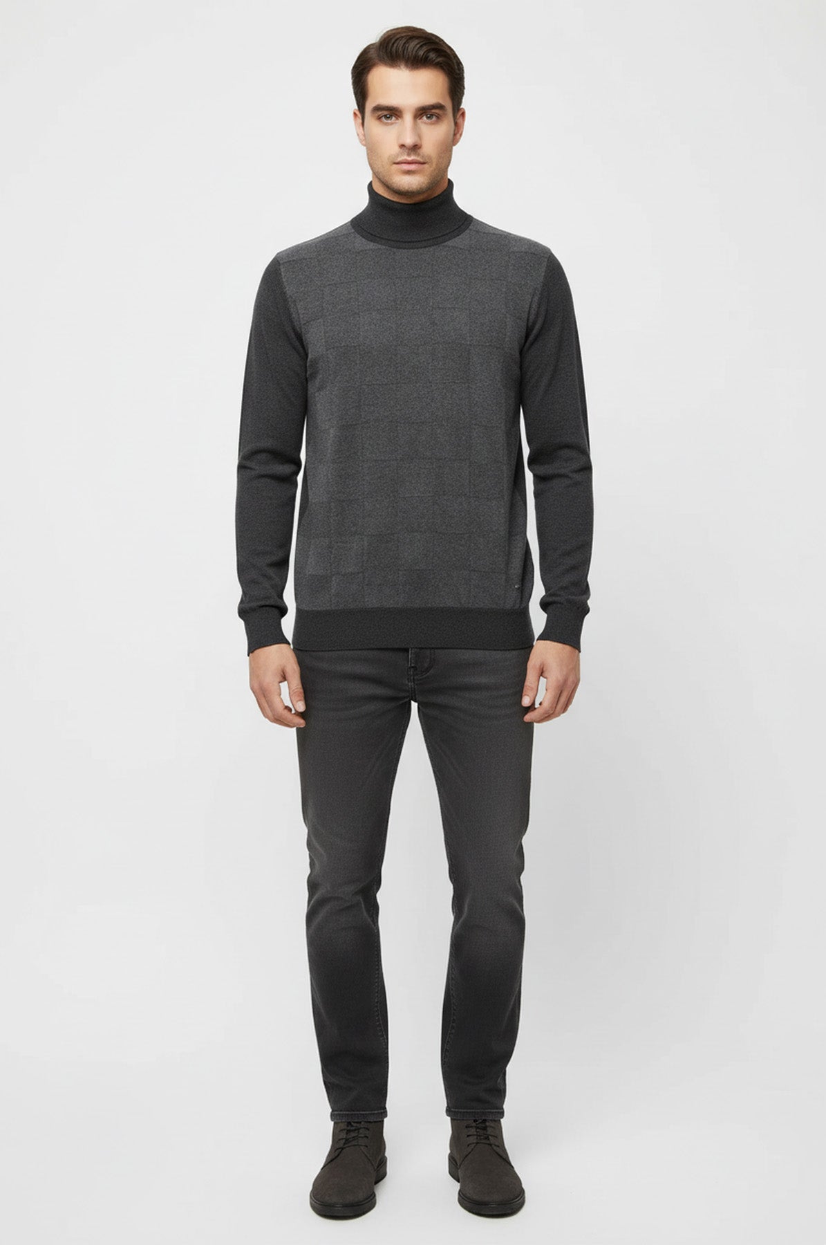 Half Turtleneck Patterned Anthracite Men Knitwear - Wessi