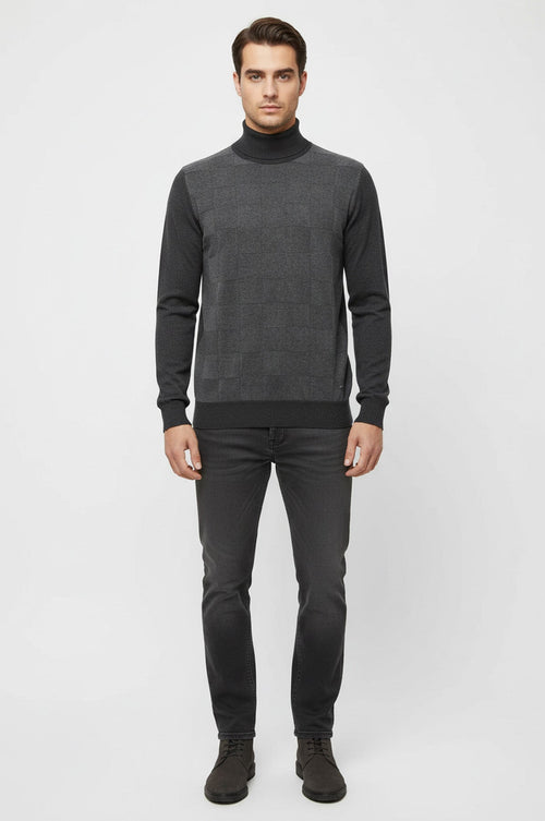 Half Turtleneck Patterned Anthracite Men Knitwear - Wessi