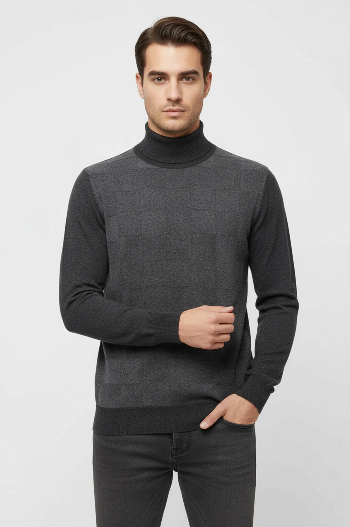 Half Turtleneck Patterned Anthracite Men Knitwear - Wessi