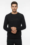 Navy Chest Patterned Circle Neck Sweater - Wessi