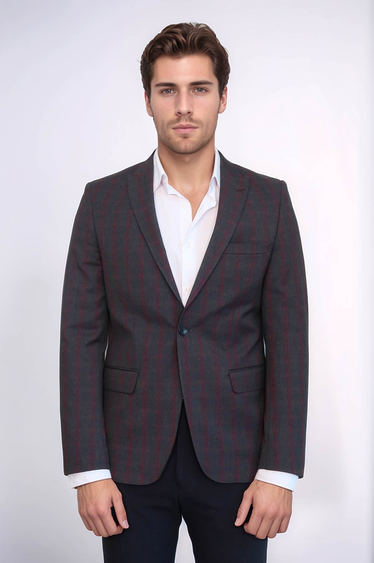 Checked Slim-Fit Dark Grey Men Blazer - Wessi