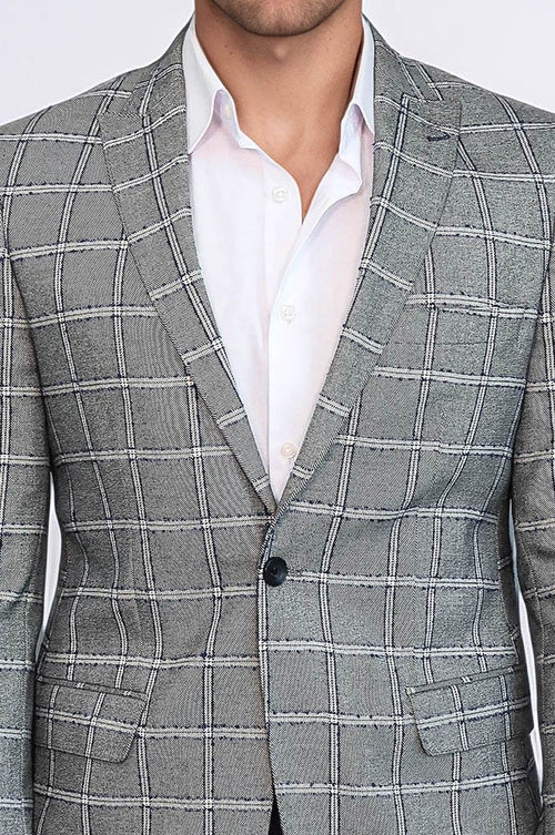 Checked Slim-Fit Grey Men Blazer - Wessi