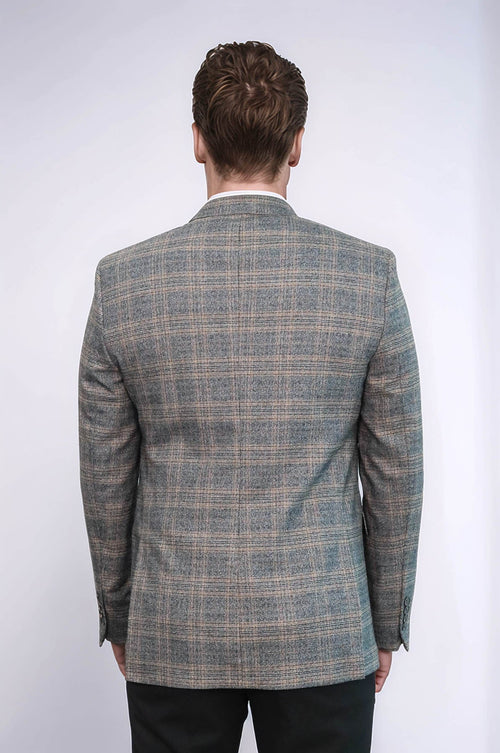 Checked Slim-Fit Dark Grey Men Blazer - Wessi