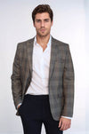 Plaid Slim-Fit Brown Men Blazer - Wessi