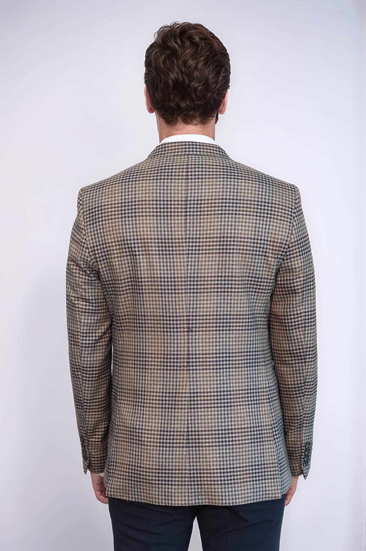 Plaid Slim-Fit Brown Men Blazer - Wessi