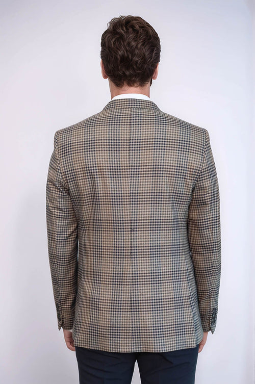 Plaid Slim-Fit Brown Men Blazer - Wessi