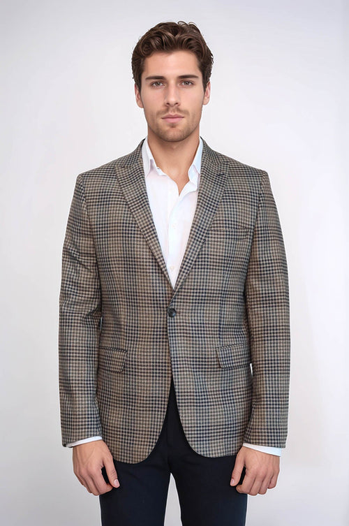 Plaid Slim-Fit Brown Men Blazer - Wessi