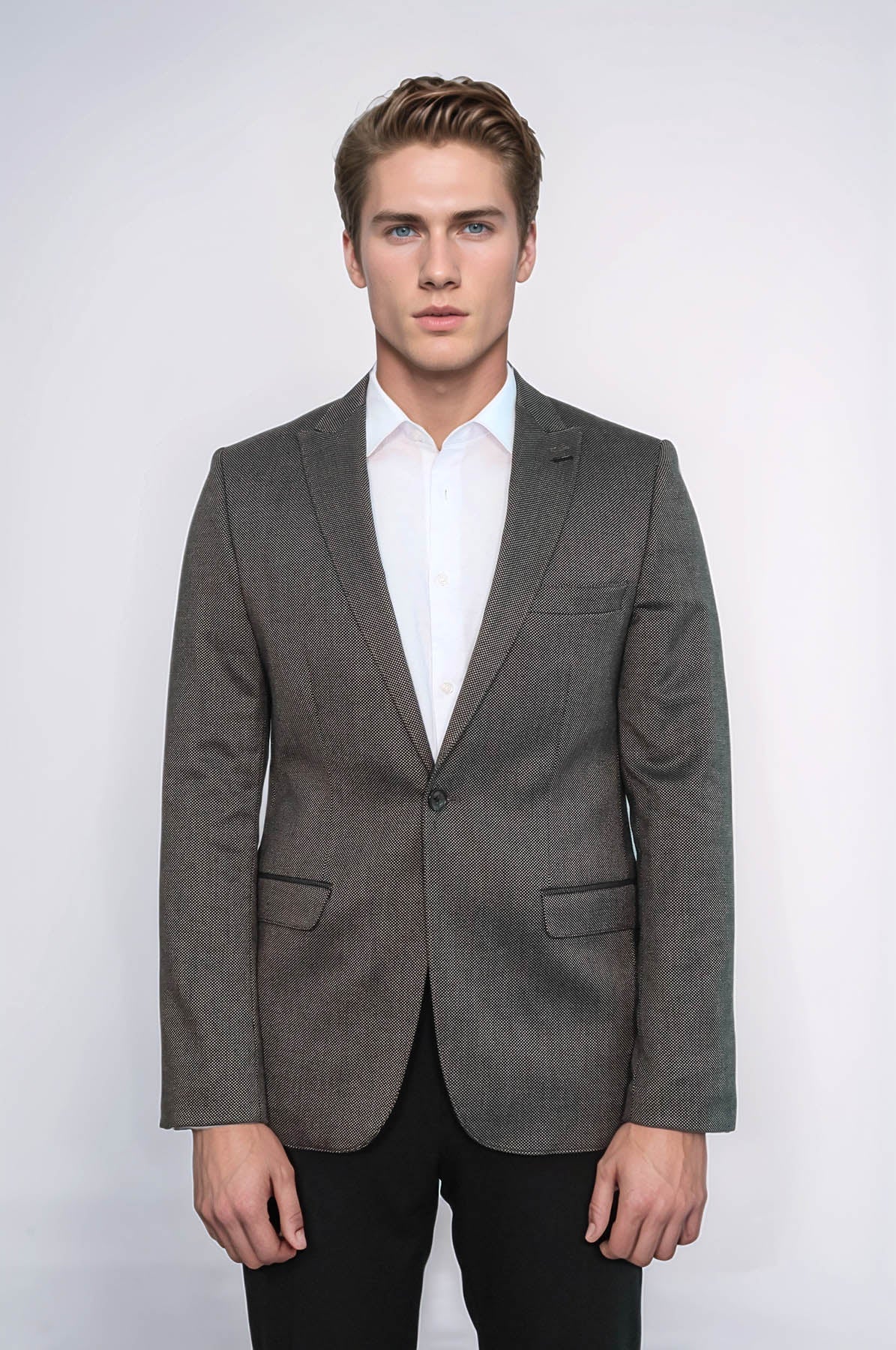 Patterned Slim-Fit Brown Men Blazer - Wessi