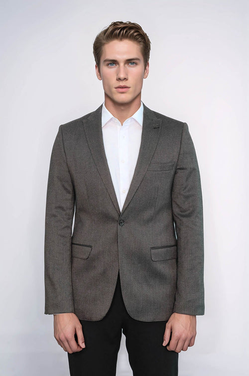 Patterned Slim-Fit Brown Men Blazer - Wessi