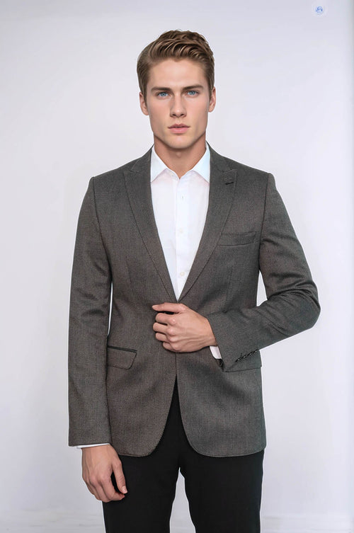 Patterned Slim-Fit Brown Men Blazer - Wessi