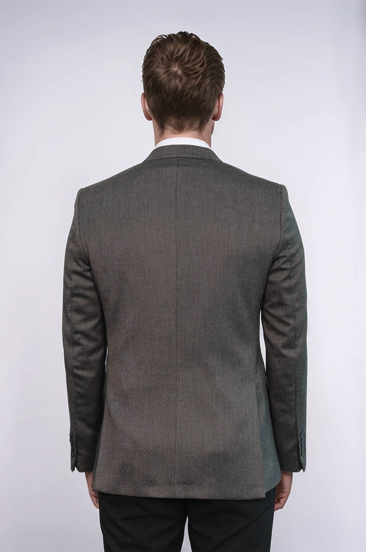 Patterned Slim-Fit Brown Men Blazer - Wessi
