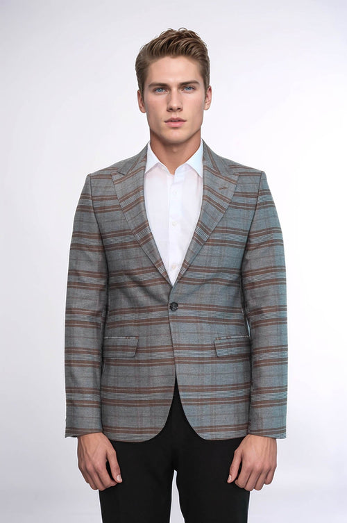 Checked Slim-Fit Brown Men Blazer - Wessi