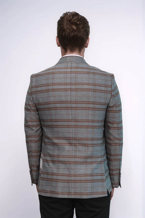 Checked Slim-Fit Brown Men Blazer - Wessi
