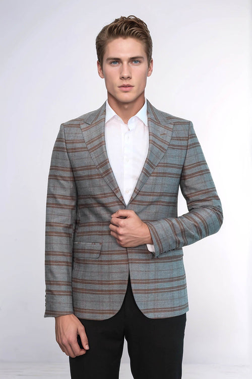 Checked Slim-Fit Brown Men Blazer - Wessi