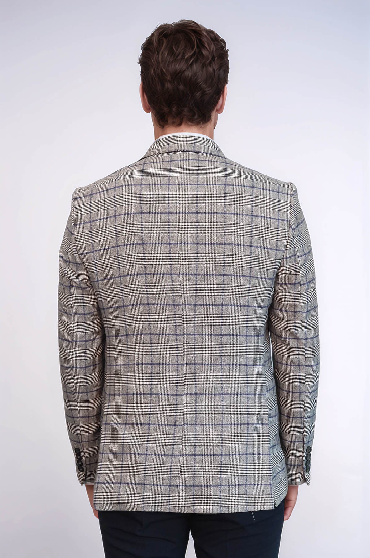 Slim-Fit Checked Beige Men Blazer - Wessi