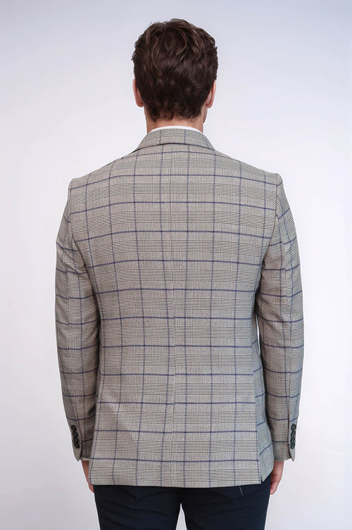 Slim-Fit Checked Beige Men Blazer - Wessi