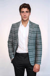 Checked Slim Fit Single Button Green Men Blazer - Wessi
