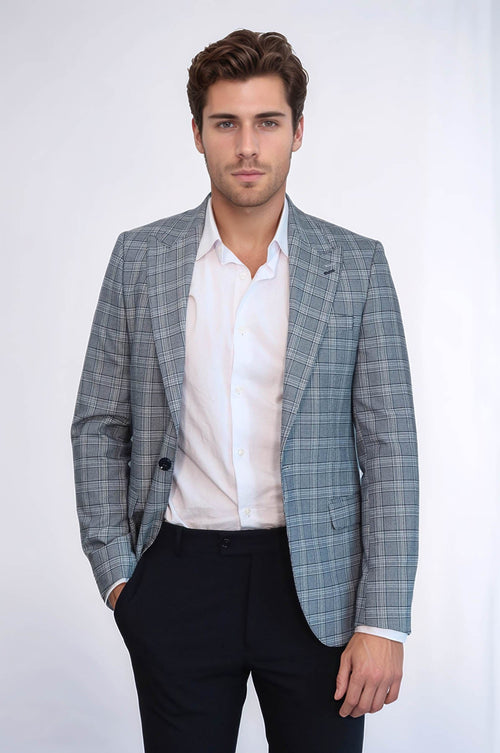Checked Slim-Fit Grey Men's Blazer - Wessi