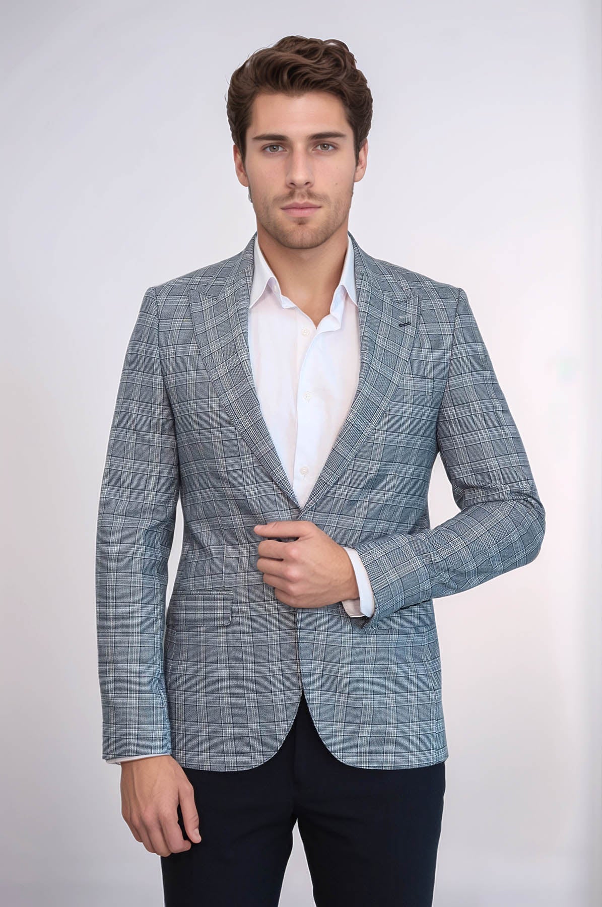 Checked Slim-Fit Grey Men's Blazer - Wessi